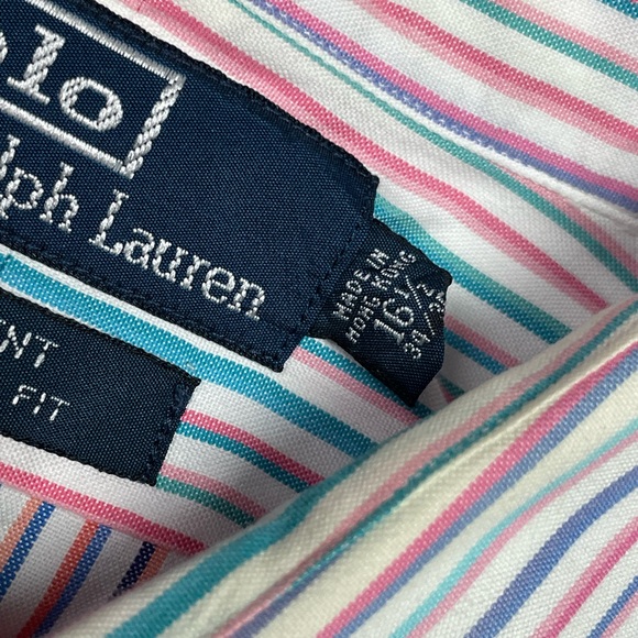 RARE Polo Ralph Lauren Rainbow / Multi Colored Striped Dress Shirt EUC sz LARGE - Picture 8 of 8